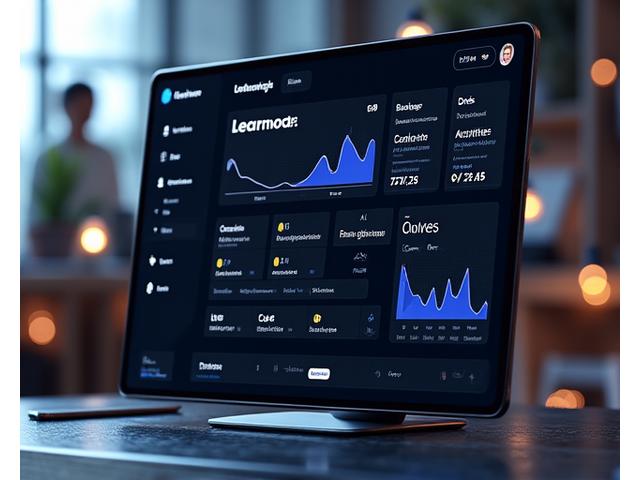 Interactive learning dashboard displaying progress and course recommendations with gamified elements and charts
