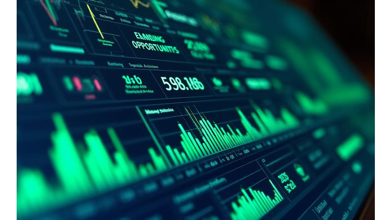 Futuristic digital dashboard displaying real-time crypto market data, social sentiment, and developer activity metrics with green alert indicators for emerging opportunities.