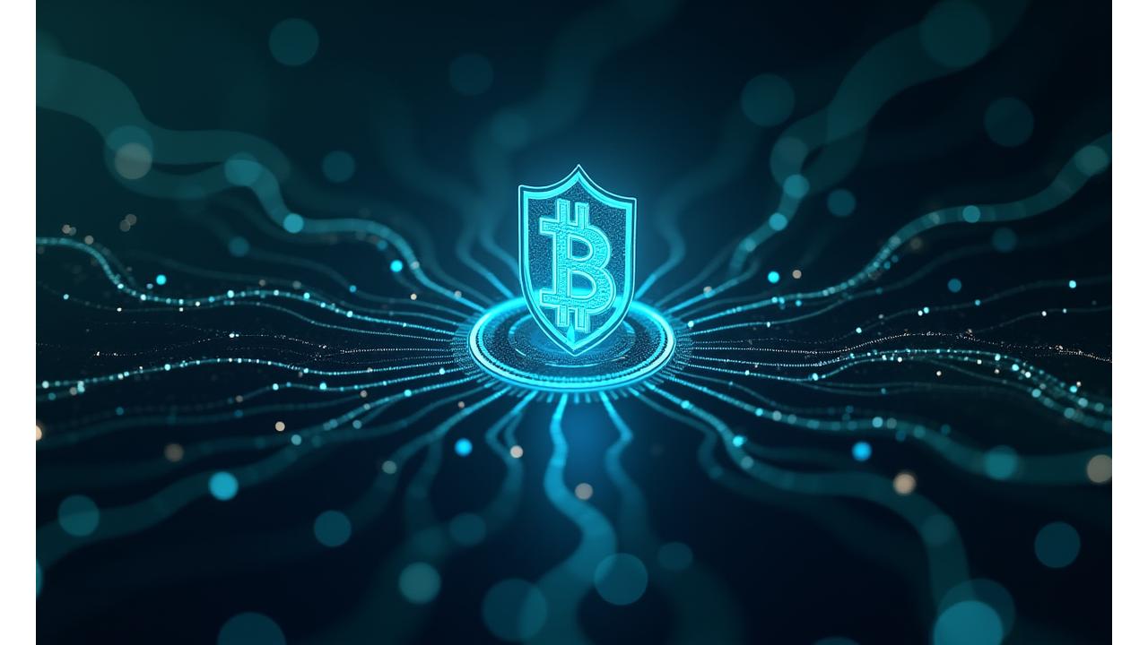 Dynamic visual representing data analysis and project vetting, with interconnected nodes and security shields